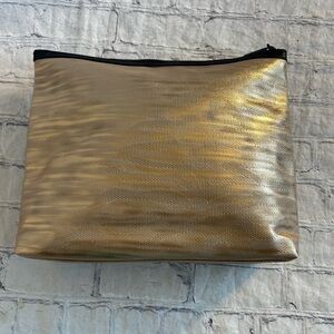 LANCOME PARIS GOLDEN METALLIC MAKE-UP LARGE COSMETIC CASE ZIP TOP